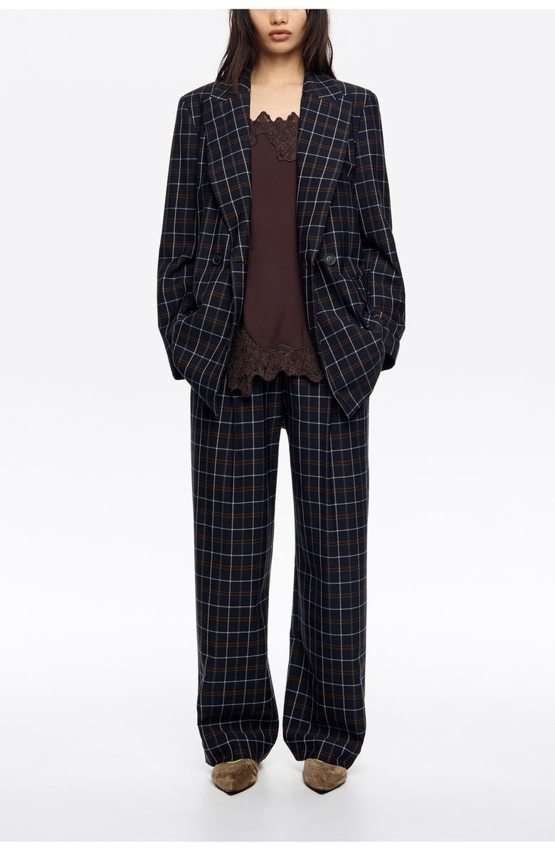 Bimba y Lola Checked Tailored Double-Breasted Jacket, Main, color, Navy