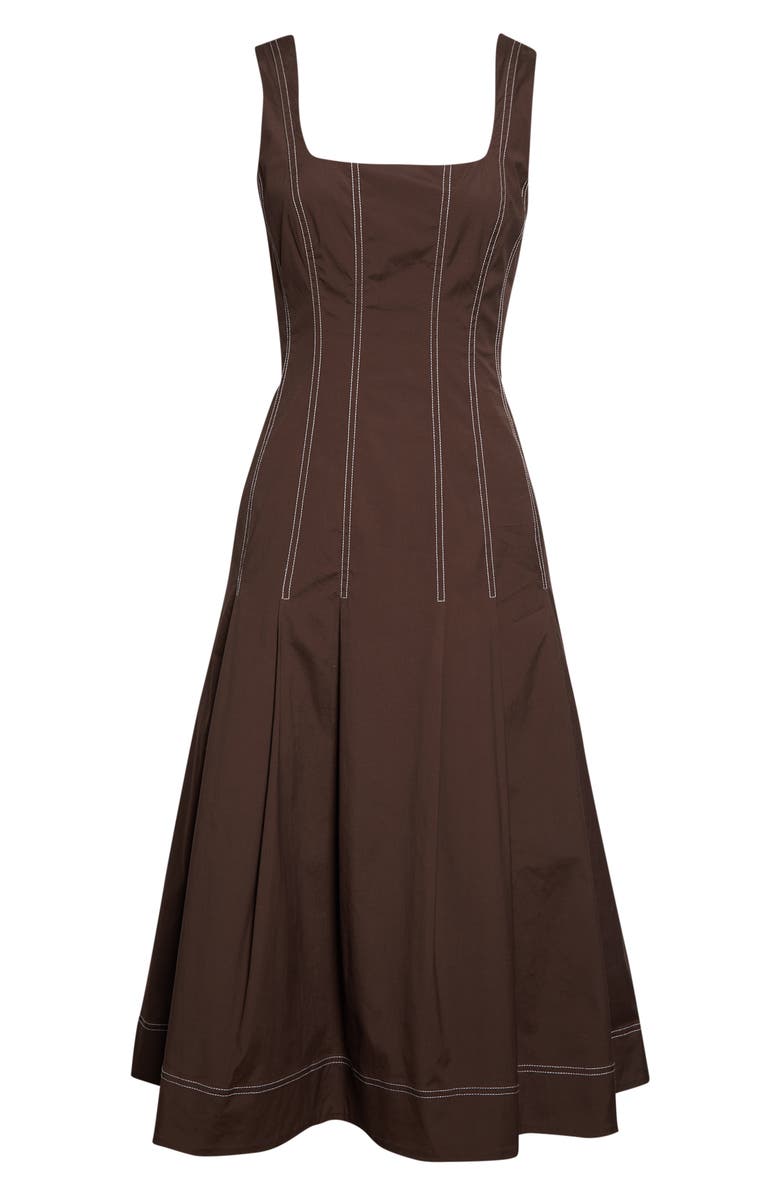 Veronica Beard Jolie Plunge Neck Stretch Cotton Dress, Main, color, Dark Mocha