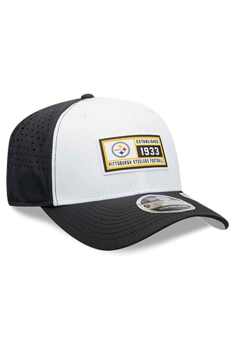 Men's New Era  White/Black Pittsburgh Steelers Established Patch 9SEVENTY Adjustable Hat, Alternate, color, White