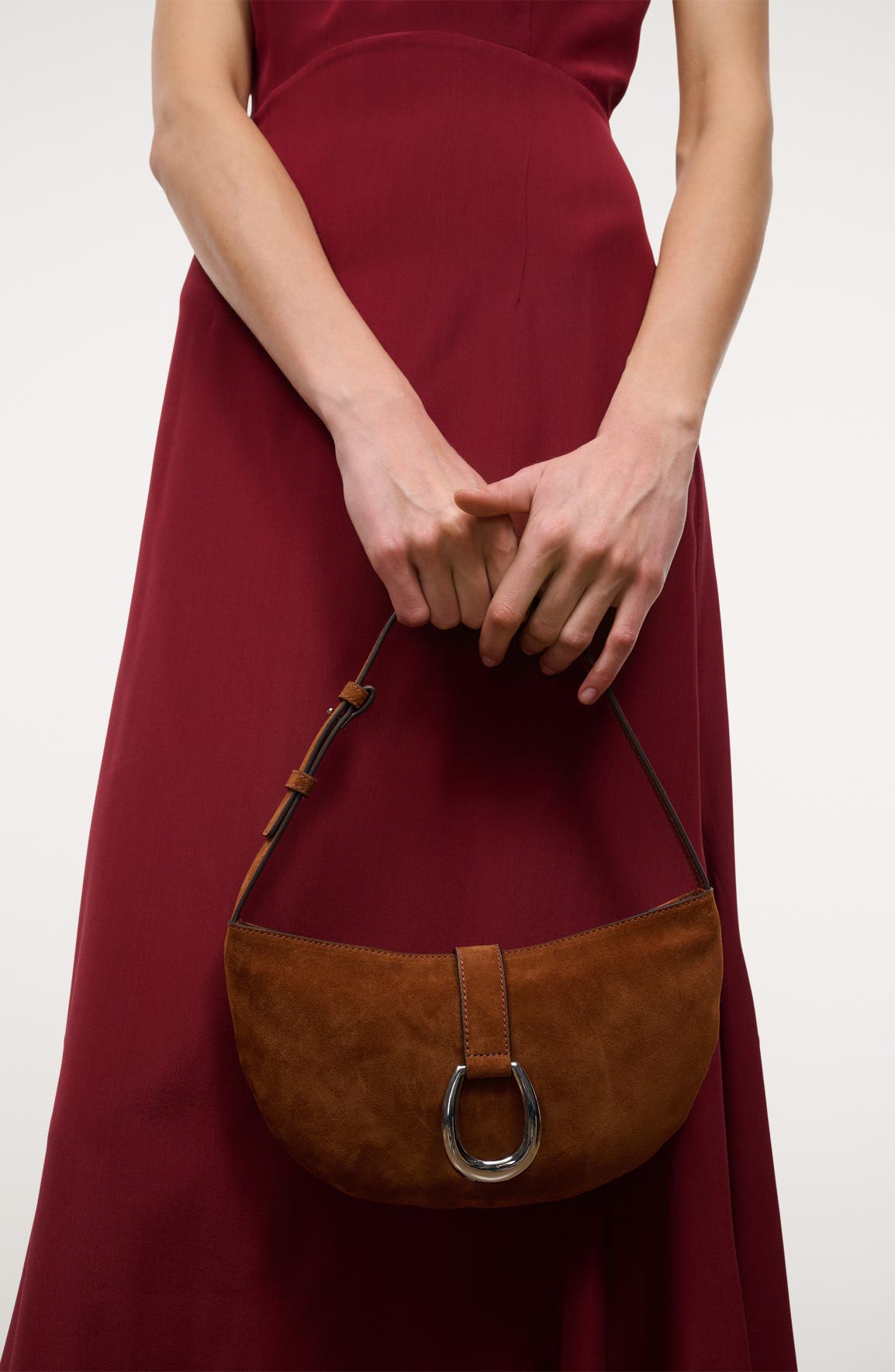 STAUD Harlow Crescent Suede Shoulder Bag, Alternate, color, Tabac