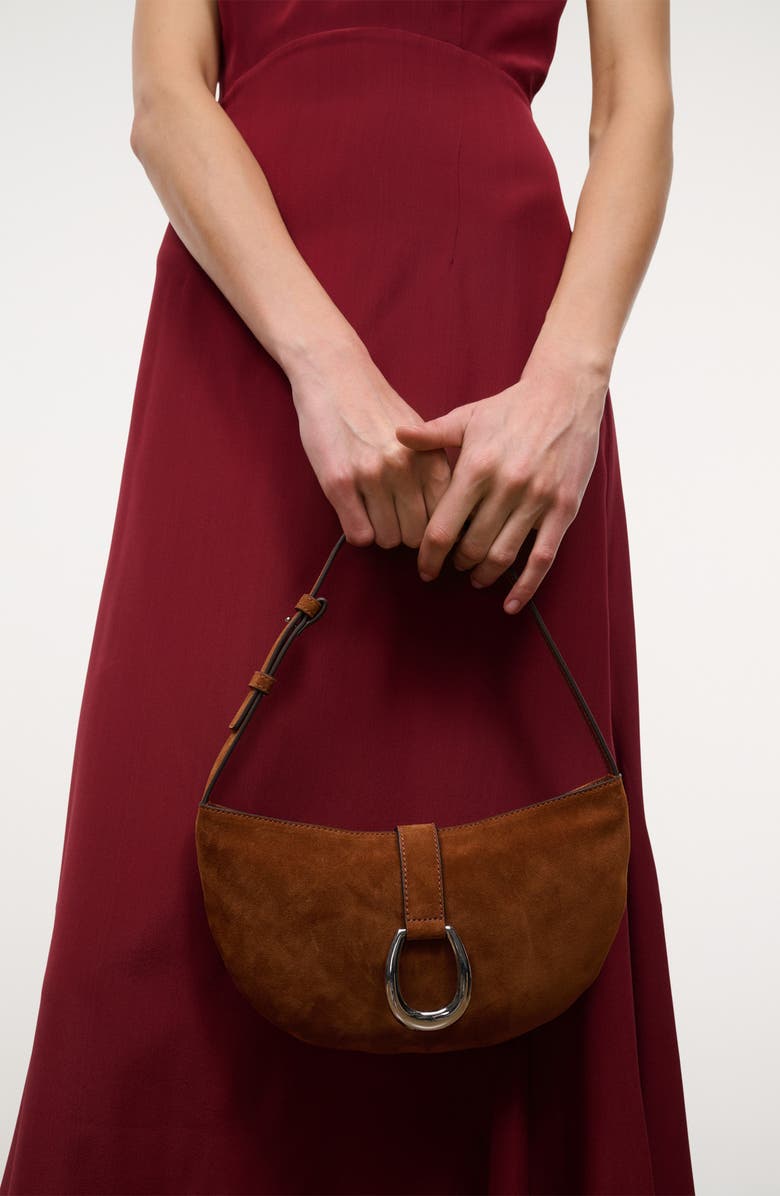 STAUD Harlow Crescent Suede Shoulder Bag, Alternate, color, Tabac