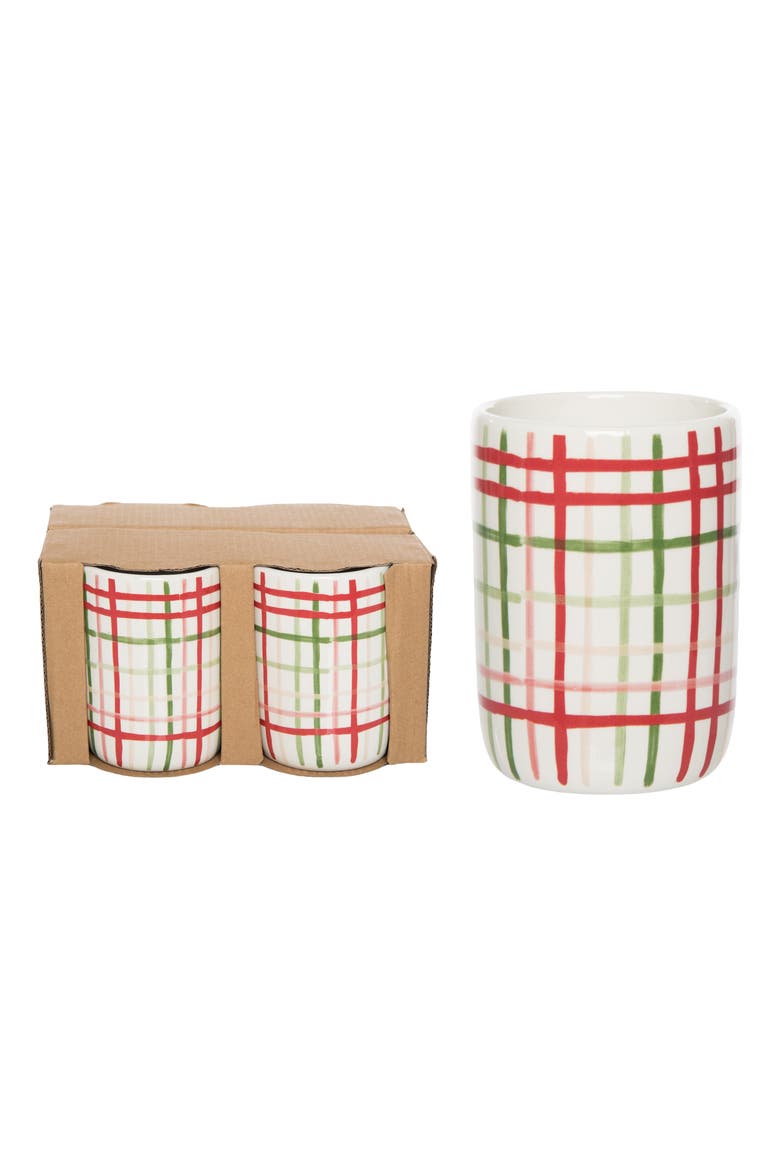 Set of 4 Ceramic Plaid Tumblers Decorative Drinking Glasses, Main, color, Multicolored