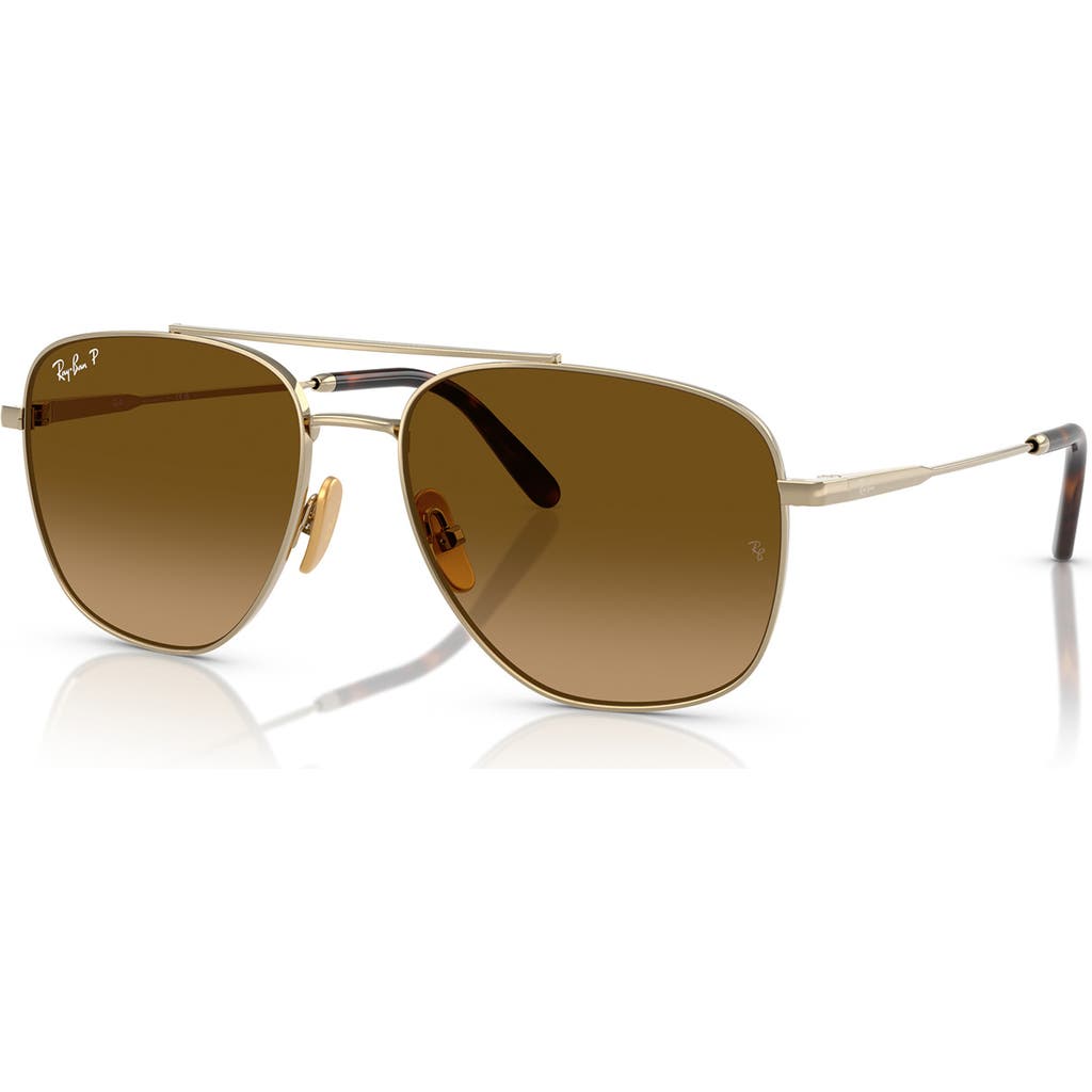 Ray Ban Sunglasses Unisex William Titanium - Arista Gold Frame Brown Lenses Polarized 59-17 In Gold Flash