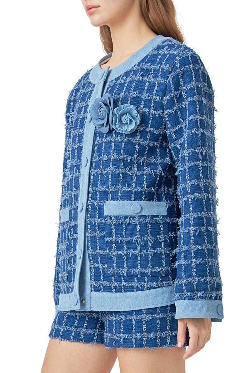 Endless Rose Denim Tweed Jacket, Alternate, color, Denim