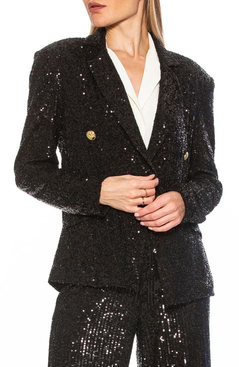Abbi Longline Double Breasted Sequin Blazer
