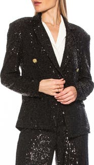 Alexia Admor Abbi Longline Double Breasted Sequin Blazer