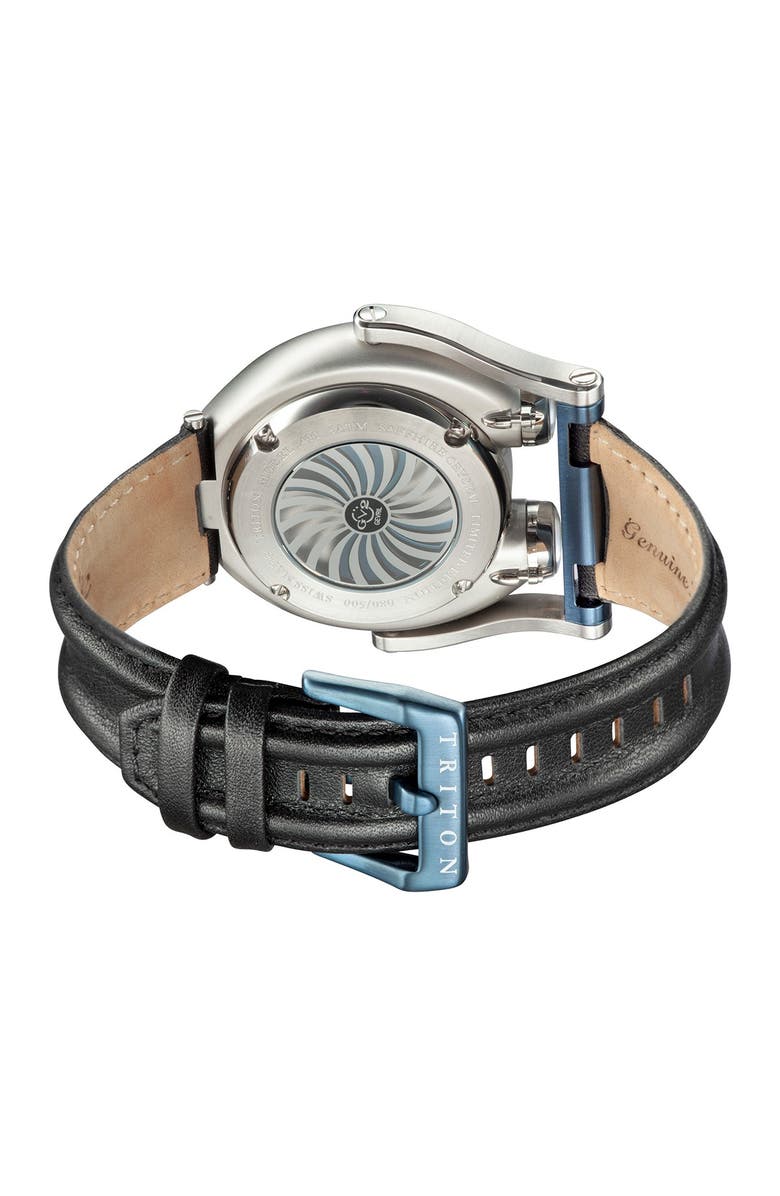 GV2 Triton Leather Strap Watch, 49mm, Alternate, color, Black
