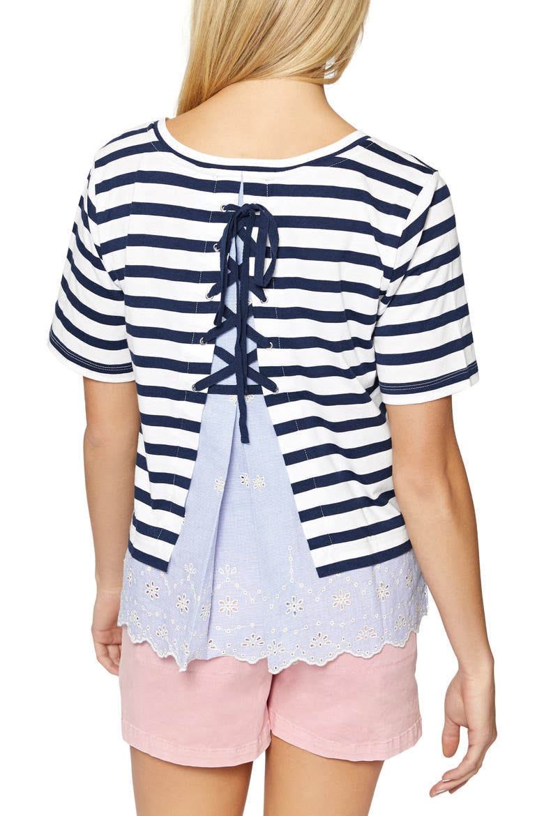 Long Beach Eyelet Contrast Tee, Alternate, color, BLUE JAY/ WHITE