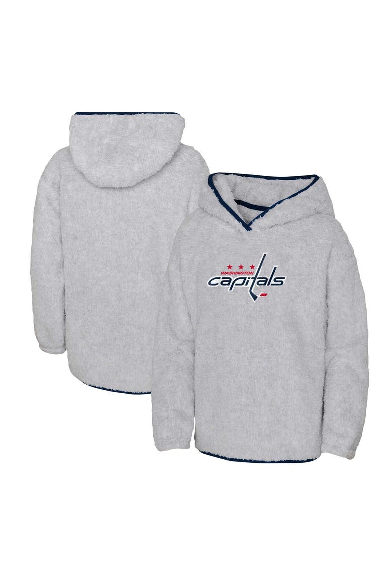 Girls Youth Heather Gray Washington Capitals Ultimate Teddy Fleece Pullover Hoodie, Main, color, Heather Gray