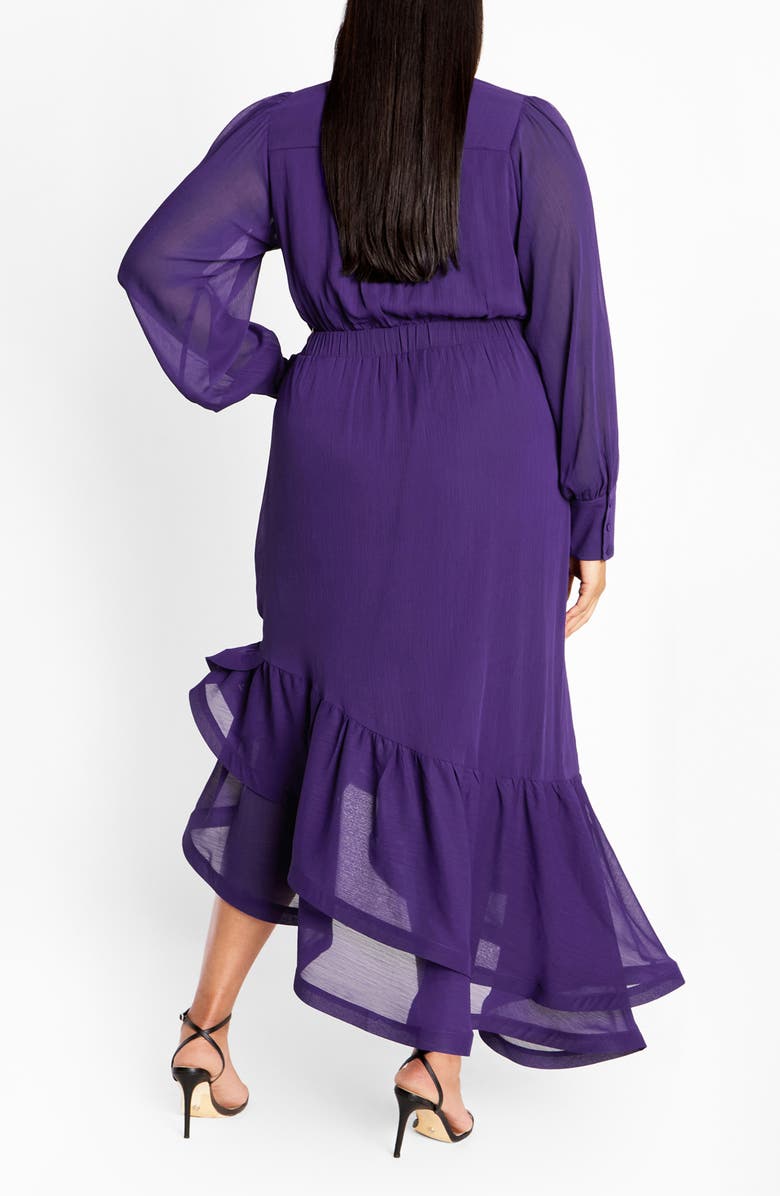 City Chic Antoinette Long Sleeve Asymmetric Midi Dress, Alternate, color, Purple