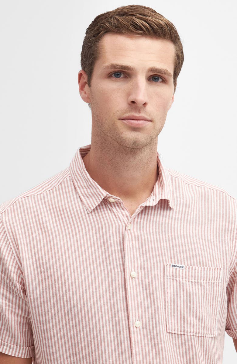Barbour Deerpark Stripe Summer Fit Short Sleeve Button-Up Shirt, Alternate, color, Pink Clay