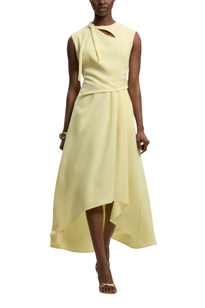Tailored Drape Neck Midi Dress, Alternate, color, Lemon
