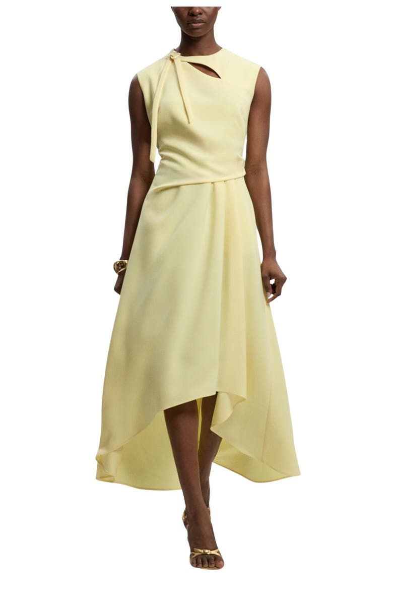 Karen Millen Tailored Drape Neck Midi Dress, Alternate, color, Lemon