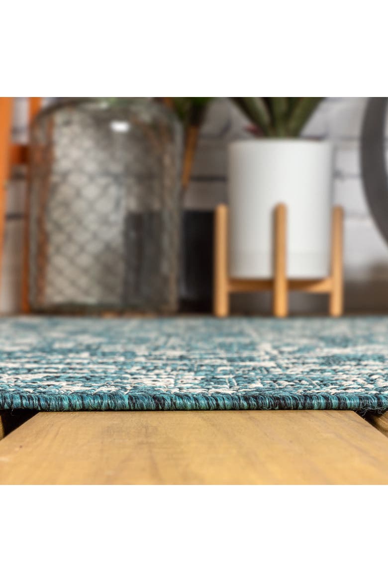 Malta Bohemian Medallion Textured Weave Octagon Indoor/Outdoor Area Rug, Alternate, color, Teal/Gray