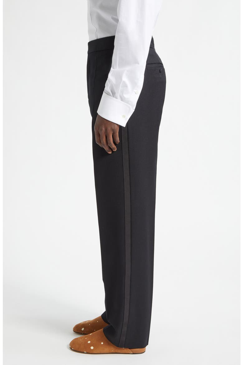 Pleated Black Wool Tuxedo Pants, Alternate, color, BLACK