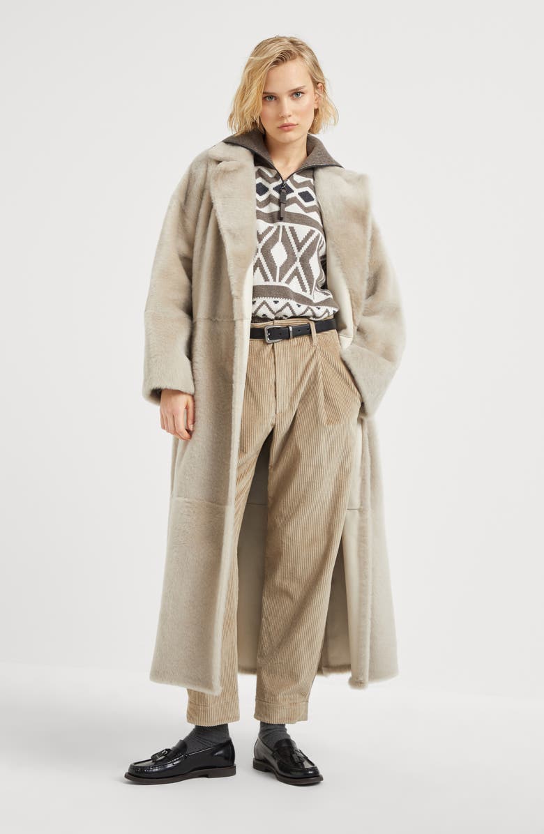 Brunello Cucinelli Cotton corduroy baggy sartorial trousers with monili, Alternate, color, 