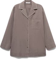 MANGO Contrast Piping Mélange Cotton Flannel Pajamas