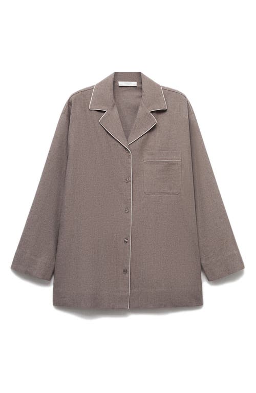 Mango Contrast Piping Mélange Cotton Flannel Pajamas In Neutral