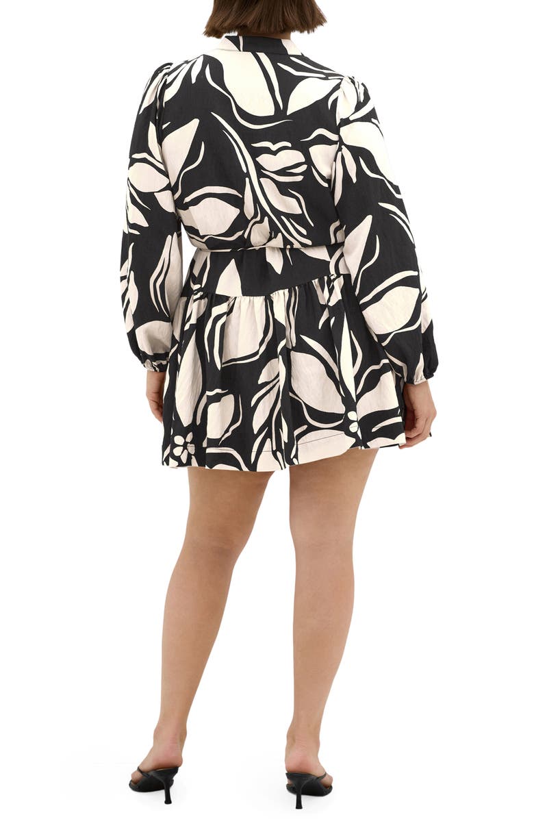 City Chic Kinsley Tie Waist Long Sleeve Shirtdress, Alternate, color, Mono Print