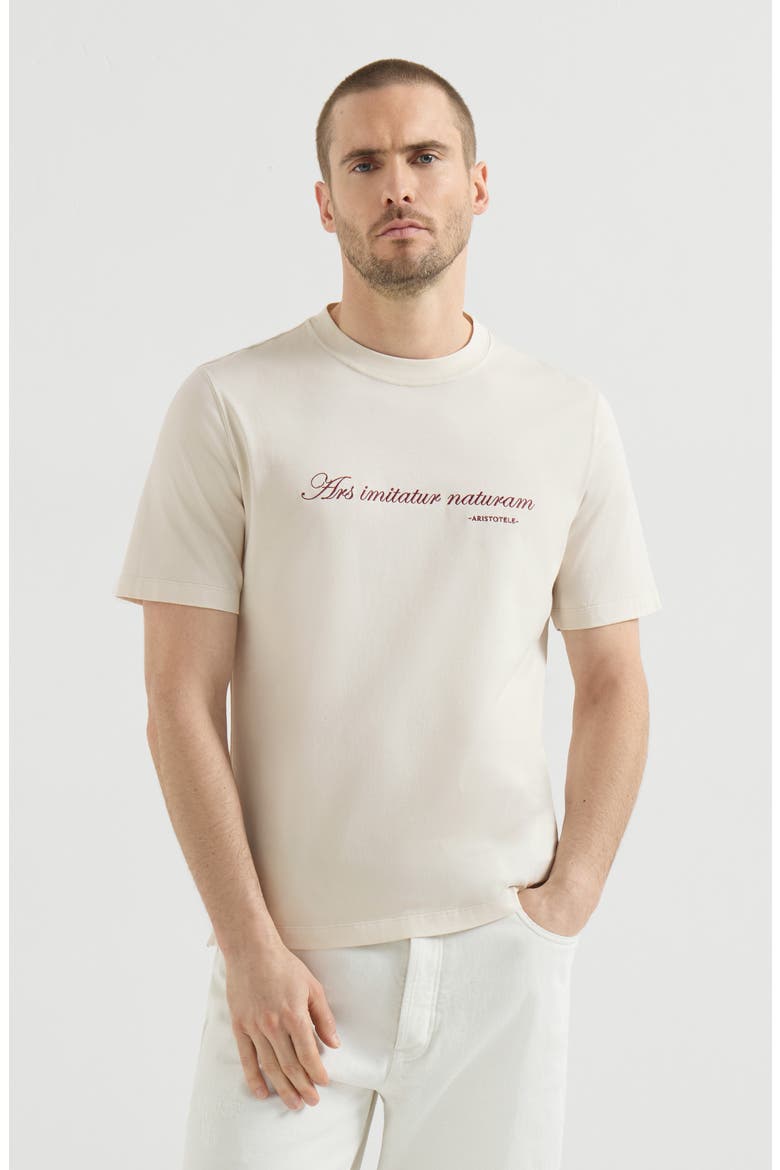 Cotton jersey crew-neck T-shirt with embroidery and print, Main, color, White