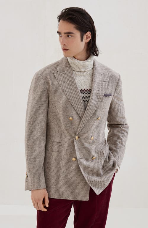 Brunello Cucinelli Beige Wool And Silk Double-breasted Blazer In Brown