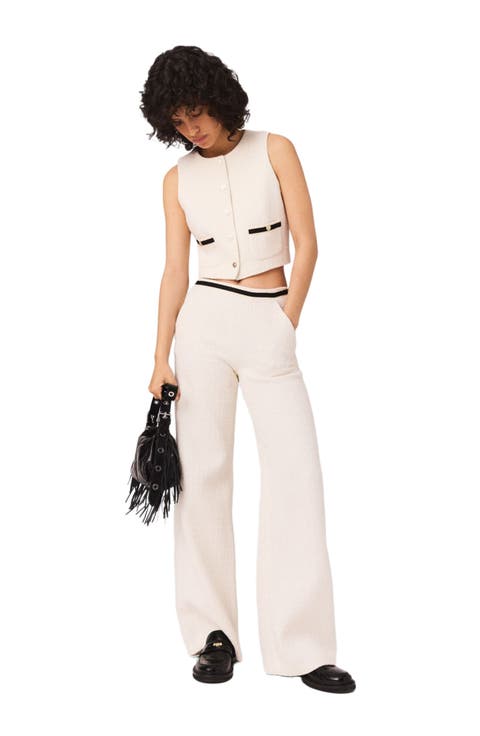 Wide leg tweed-effect trousers