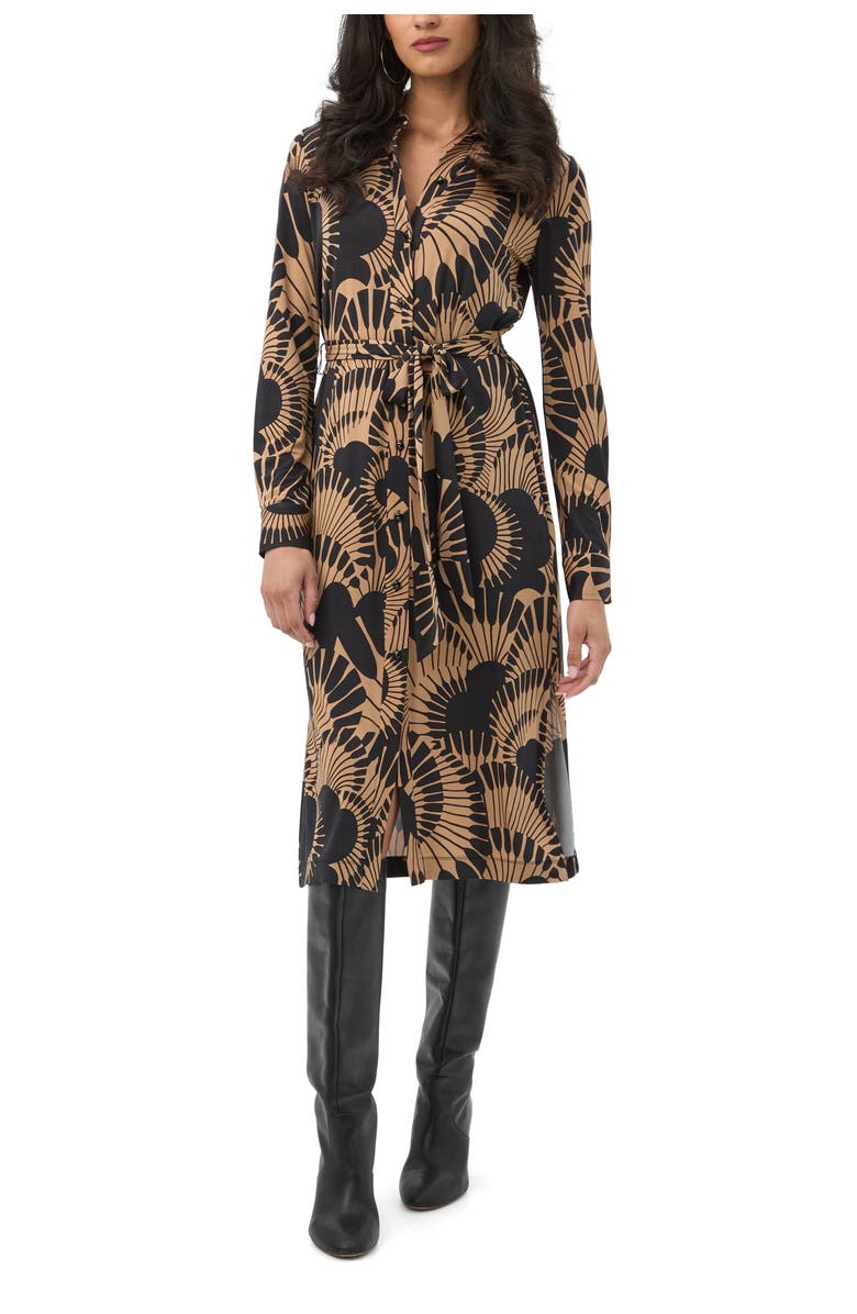Trina Turk Radio City Printed Jersey Shirt Dress, Main, color, Black/Camel