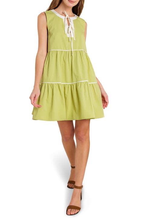 Colorblock Tie Front Sleeveless Babydoll Dress