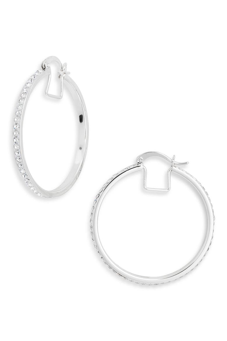 40mm Crystal Hoop Earrings, Main, color, CLEAR- SILVER