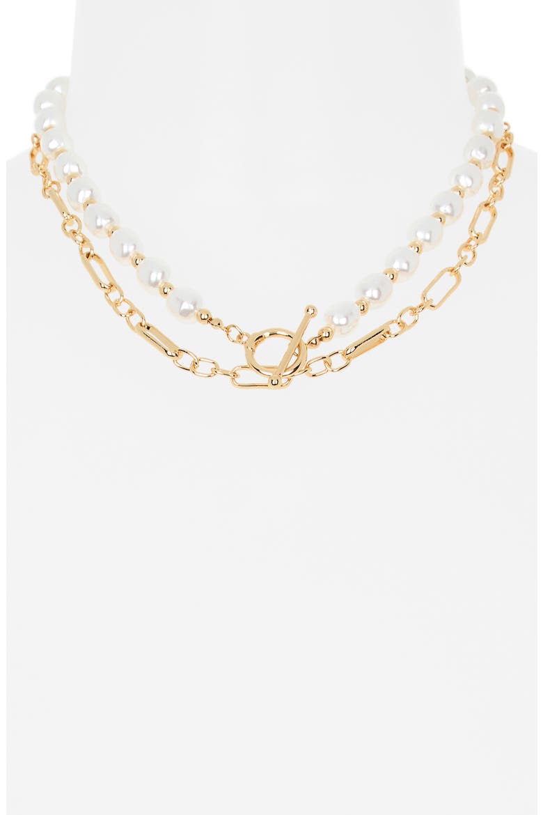 Tiered Imitation Pearl Paperclip Link Necklace, Alternate, color, WHITE- GOLD