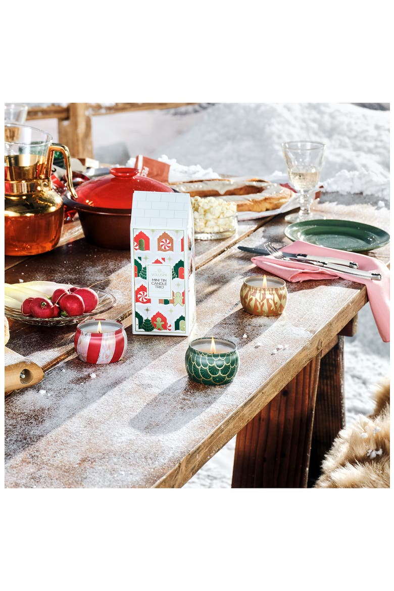 Holiday Mini Tin Candle Set of 3, Alternate, color, GREEN/ RED/ BROWN MULTI