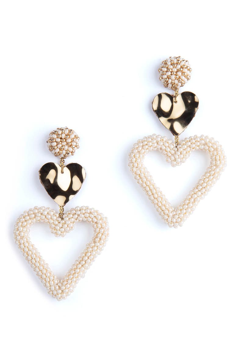 Candi Heart Drop Earrings, Main, color, PEARL
