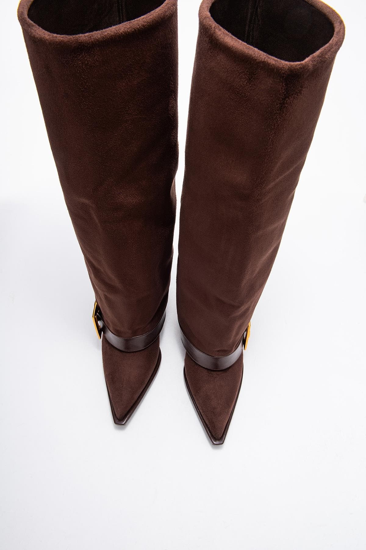 Prologue Shoes Elva Buckle Strap Knee High Boot, Alternate, color, Brown Suede Faux Leather