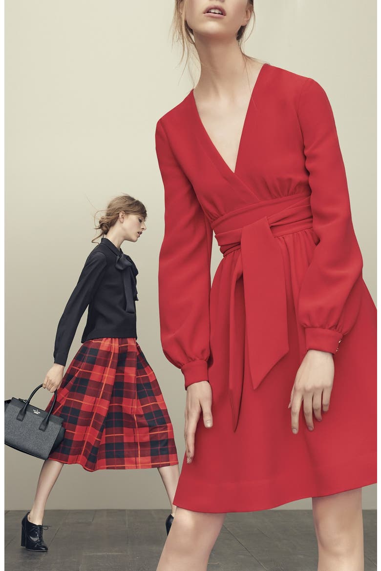 kate spade new york woodland plaid midi skirt, Alternate, color, FAIRYTALE RED