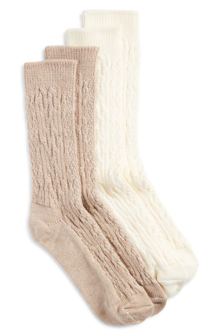 Assorted 2-Pack Cable Crew Socks, Main, color, IVORY