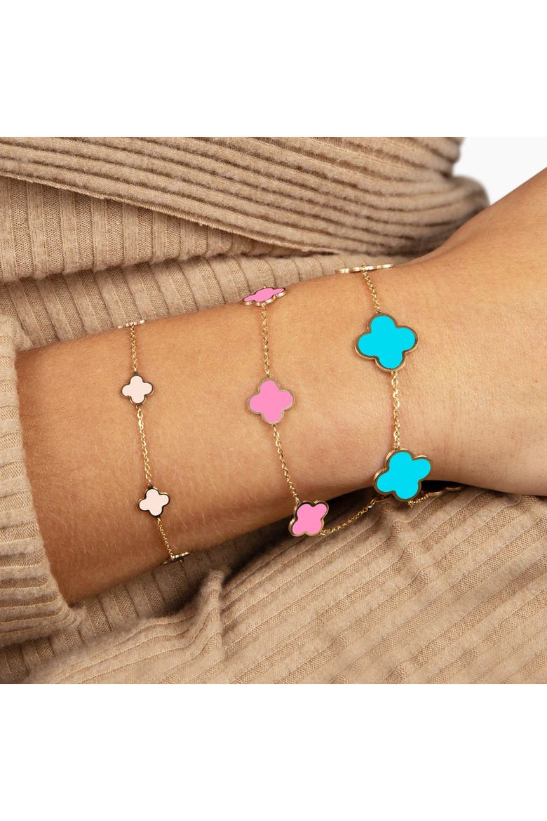 Mini Pink Pearl Clover Bracelet, Alternate, color, Pink Pearl