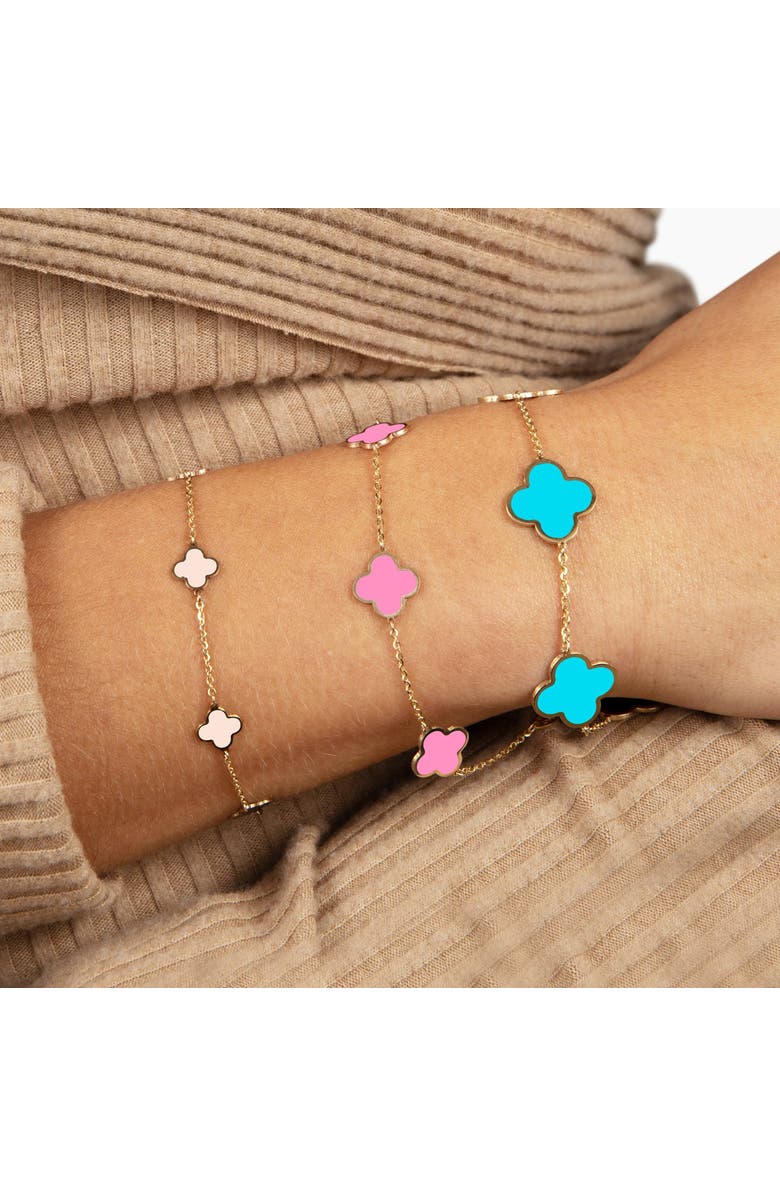 The Lovery Fine Jewelry Mini Pink Pearl Clover Bracelet, Alternate, color, Pink Pearl