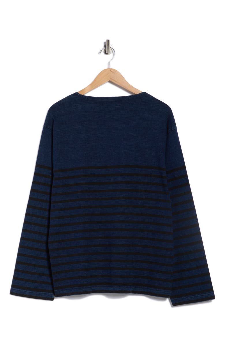 BUCK MASON Strip Cotton Crewneck Polo, Alternate, color, Indigo Engineer Stripe