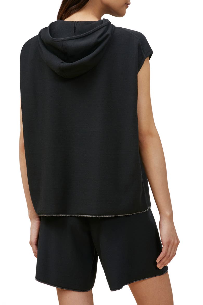Metallic Trim Matte Crepe Sweater Hoodie, Alternate, color, BLACK