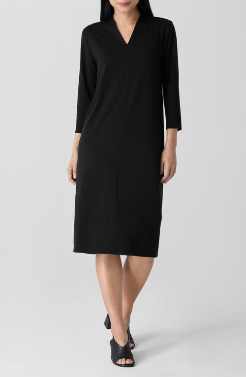 Eileen Fisher Petite 3/4-sleeve Stretch Jersey Shift Dress In Black
