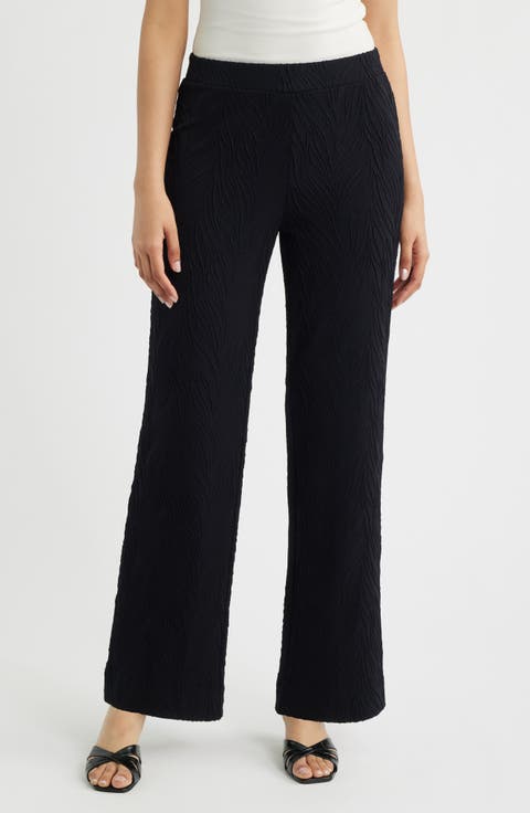 Textured Pull-On Wide Leg Pants