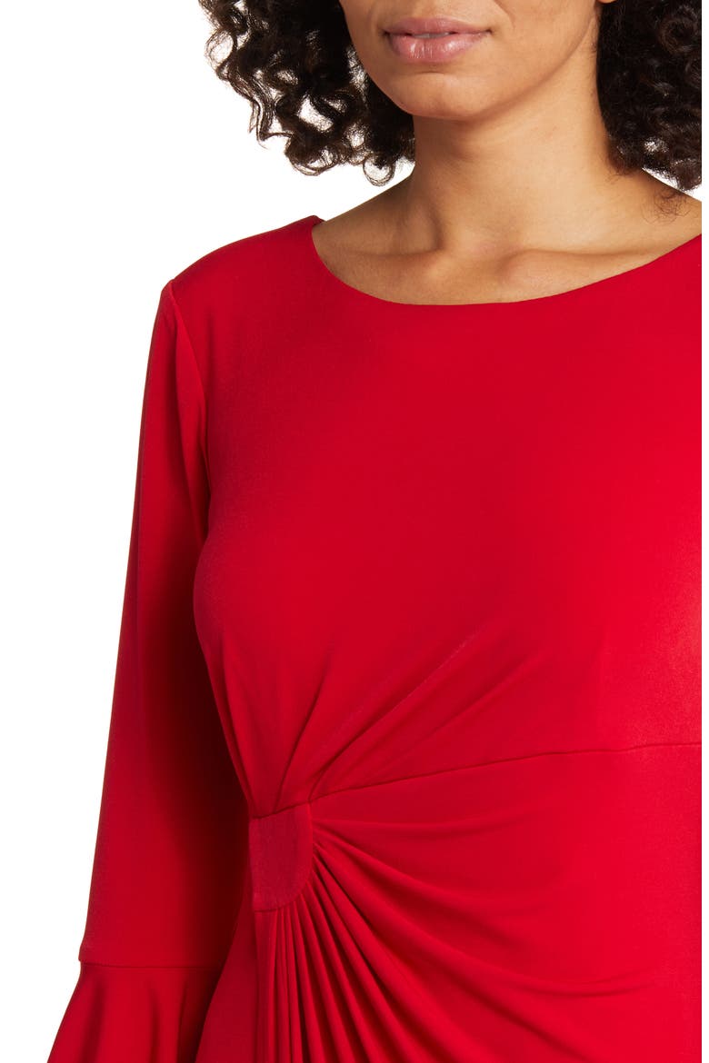 Bell Sleeve Gathered Waist Gown, Alternate, color, APPLE RED