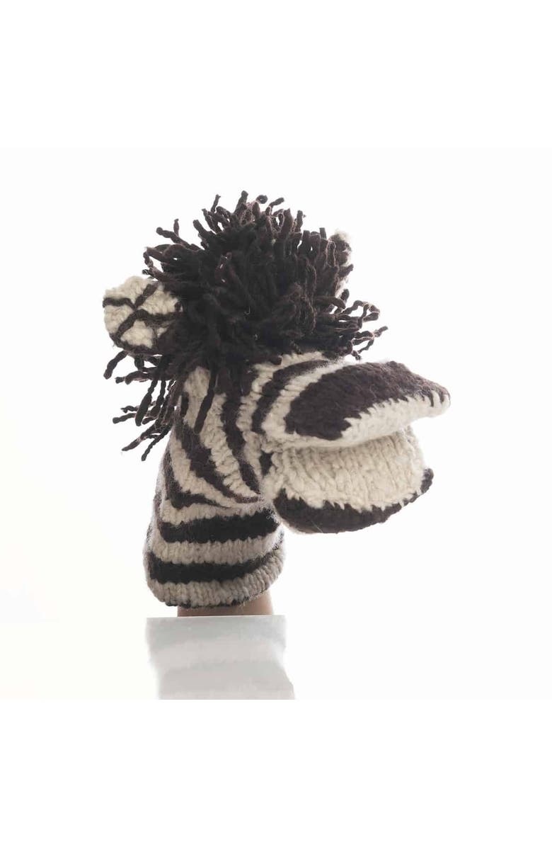 Finn + Emma Organic Wool Knit Hand Puppet | Zachary the Zebra, Alternate, color, Black