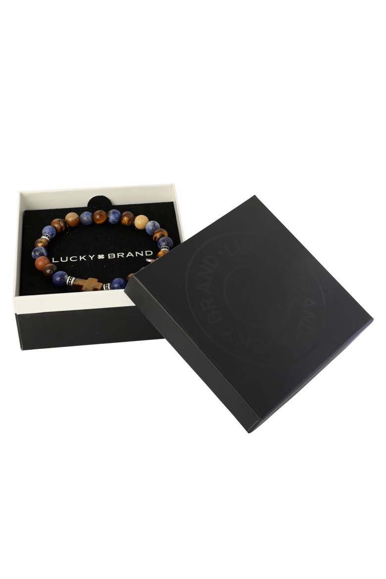 Sodalite Bead Stretch Bracelets with Cross Accents, Alternate, color, Navy Blue