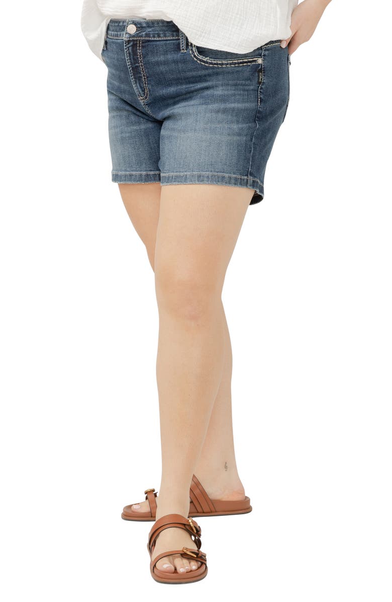 Silver Jeans Co. Elyse Curvy Mid Rise Denim Shorts, Alternate, color, Indigo