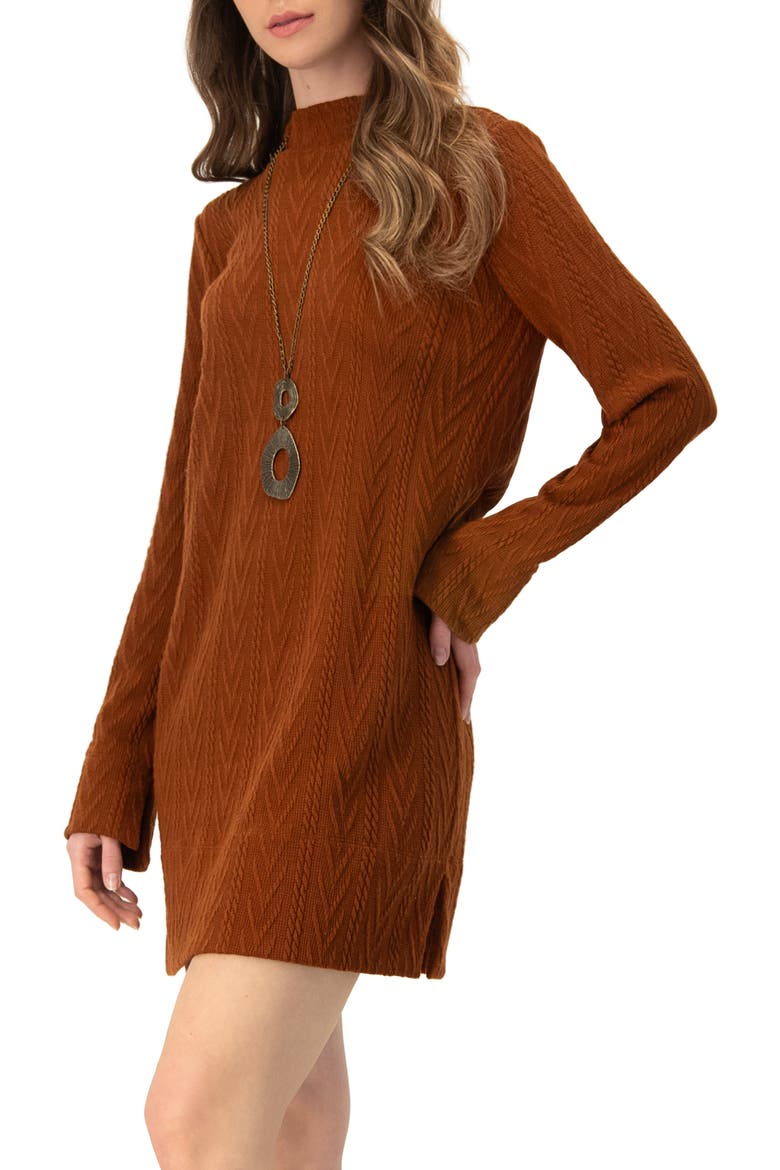 Knitted Short Dress With Necklace, Alternate, color, Brown