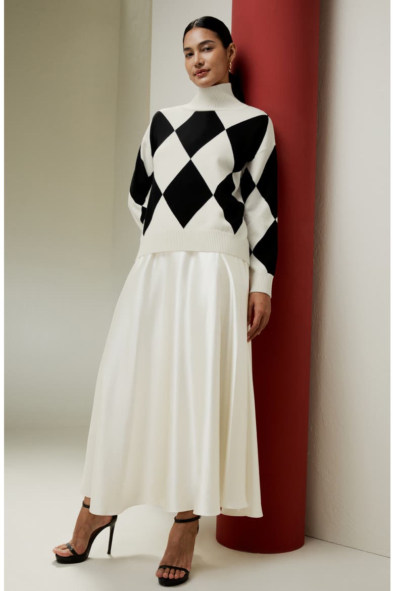 Women's Argyle Preppy Wool Sweater, Alternate, color, Black&White Diamond