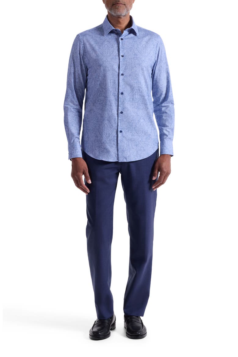 Julian Shaped Fit Paisley Cotton Button-Up Shirt, Alternate, color, COBALT