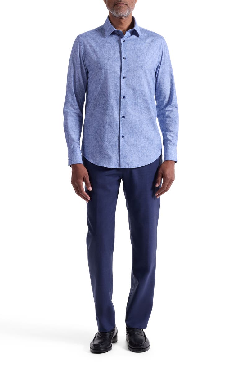 Bugatchi Julian Shaped Fit Paisley Cotton Button-Up Shirt, Alternate, color, Cobalt
