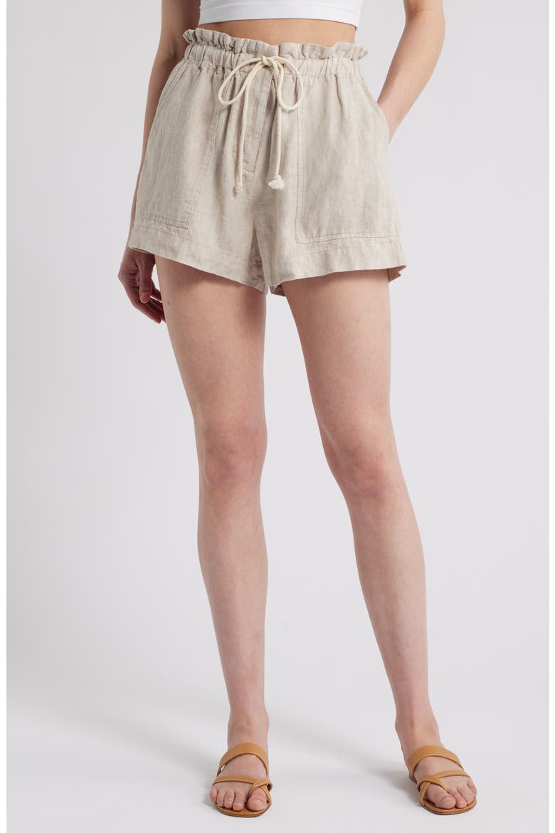 Foster Paperbag Linen Shorts, Main, color, HEATHERED FLAX